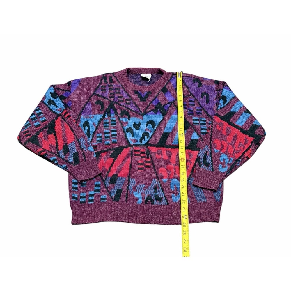 Vintage 90s Peter Jon Sweater L Bold Geometric Tribal Knit Pullover Streetwear - Picture 4 of 6